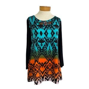 Max & Rina Tribal Print Long Sleeve Tunic Small